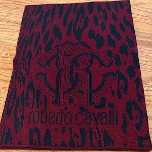 Roberto Cavalli Burgundy and Black Leopard Print Scarf